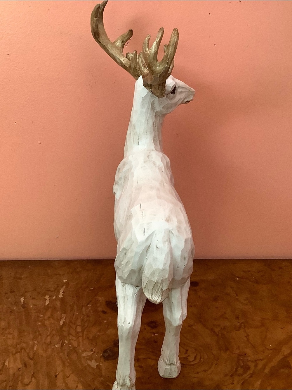 Vintage Faux Wood Carved White Deer Figurine Stag Reindeer Rustic Christmas 14” - Picture 6 of 13